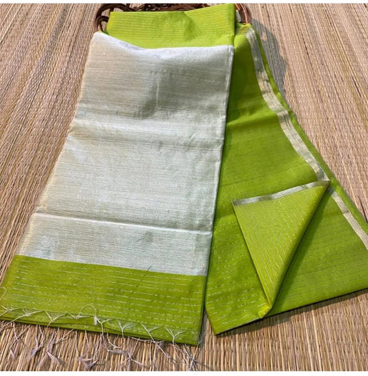 Apple green semi silk striped sarees