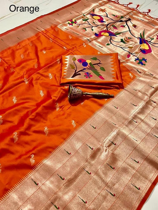 Orange kanjivaram paithani silk sarees