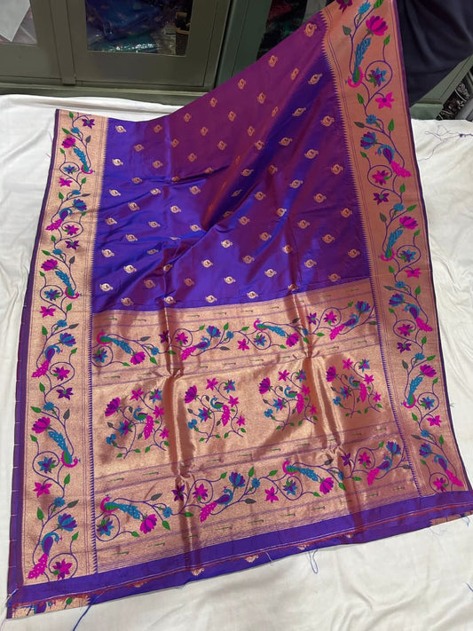 Dark purple soft silk brocade paithani Sarees