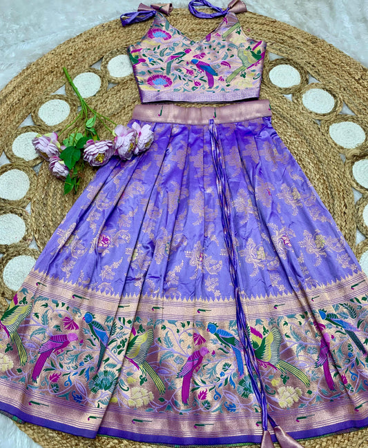 Lavender Paithani lehenga for kids