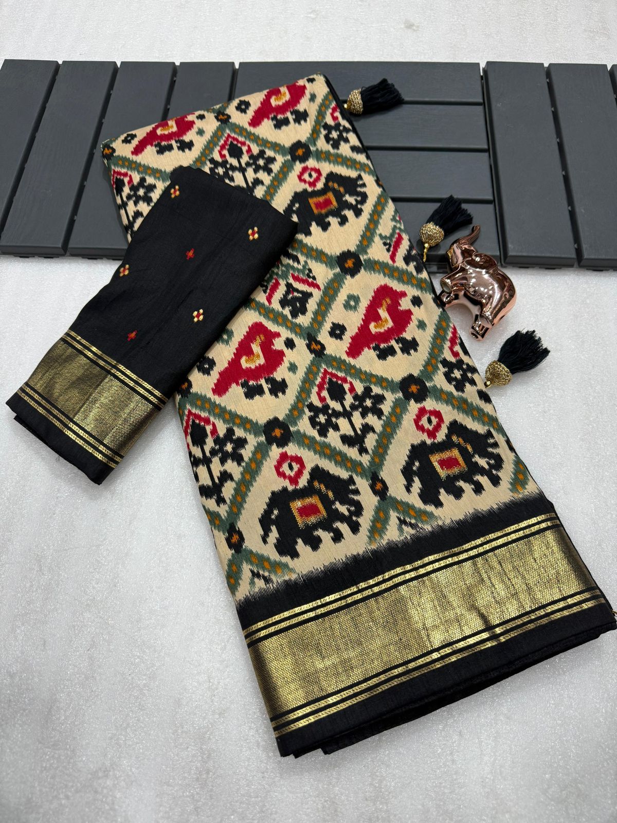 Black munga crepe patola silk sarees