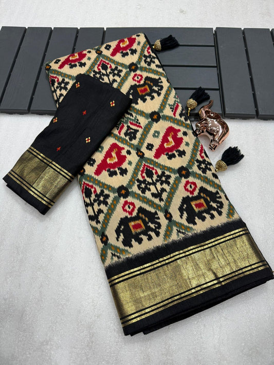Black munga crepe patola silk sarees