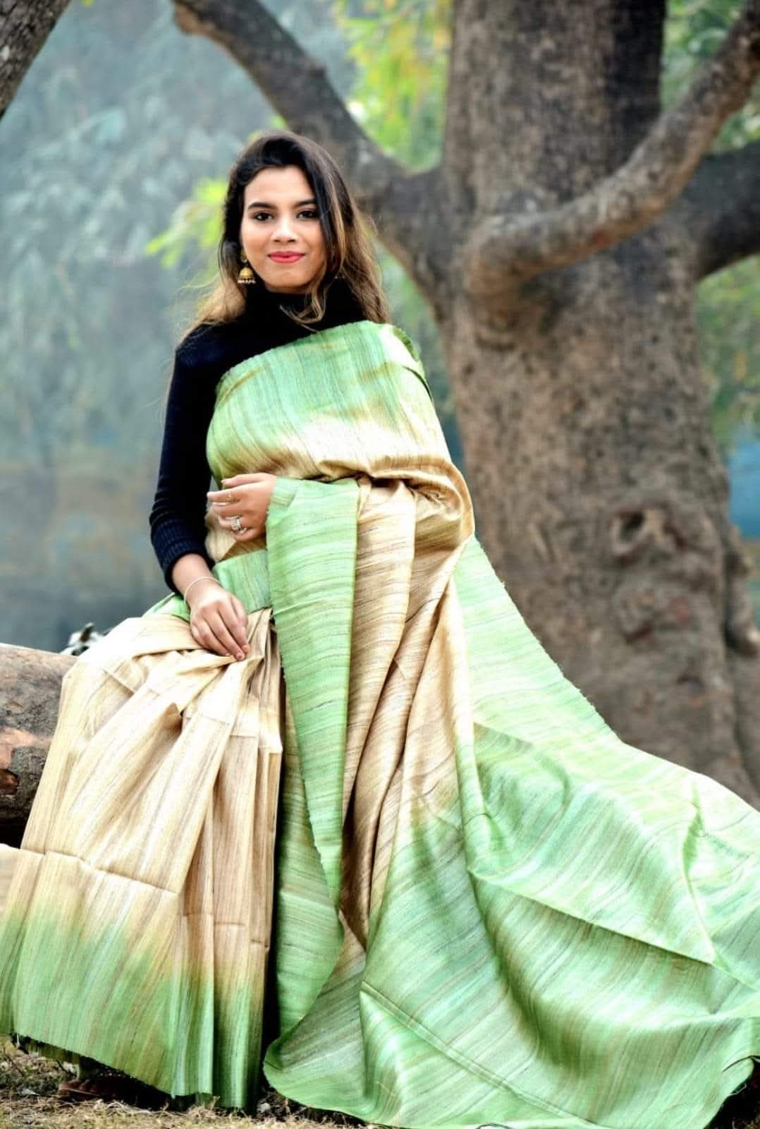 Pure handloom Tussar Ghicha silk sarees