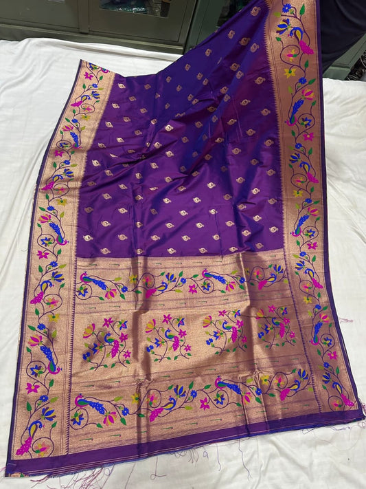 Dark purple soft silk brocade paithani Sarees