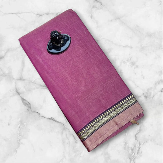 Dark onion pink mercerised Narayanpet Cotton sarees with thin border