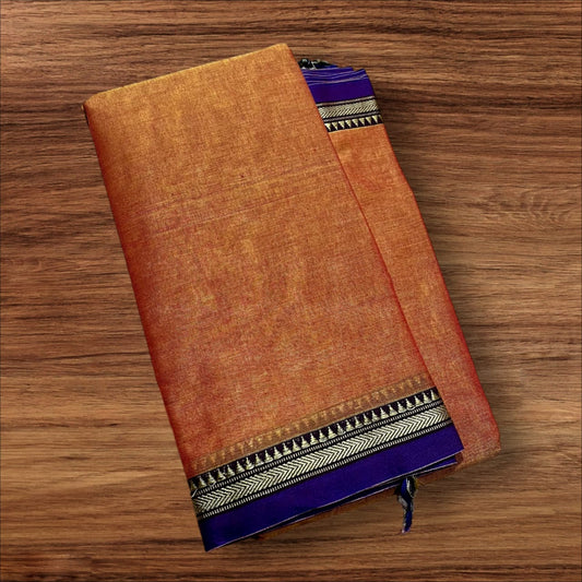 Orange mercerised Narayanpet Cotton sarees with thin border