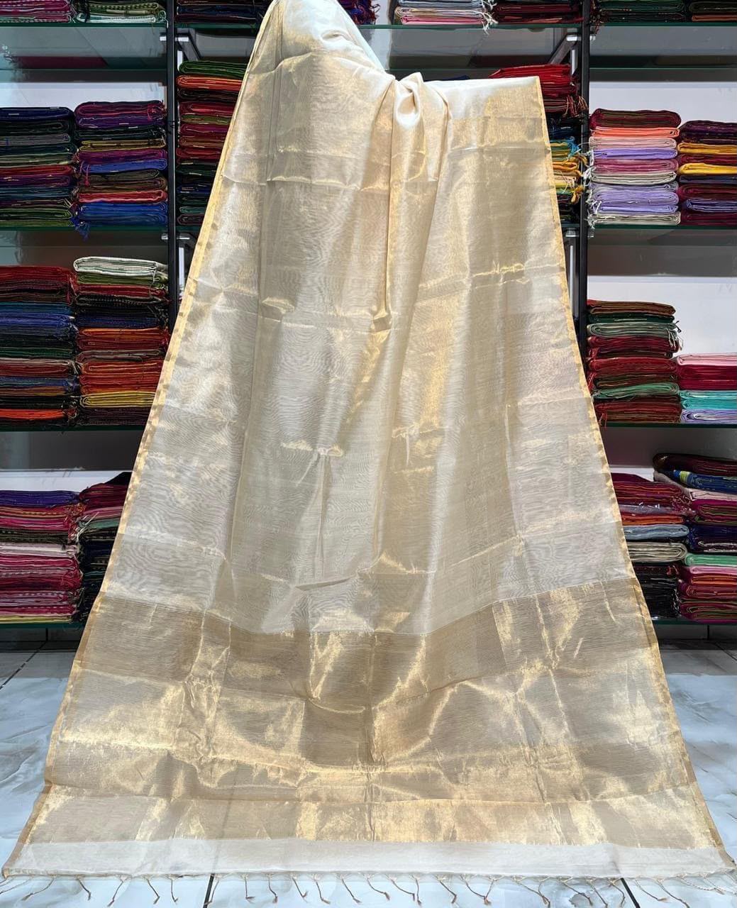 Pastel Linen Tissue sarees with 1 inch border