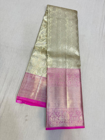 Silver with pink pure kanchipuram bridal silk sarees