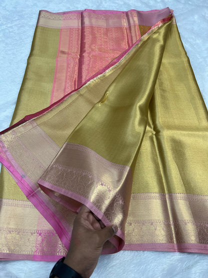 Plain gold Banarasi katan tissue silk sarees