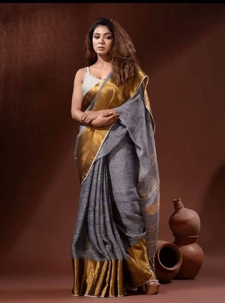 Linen big border sarees