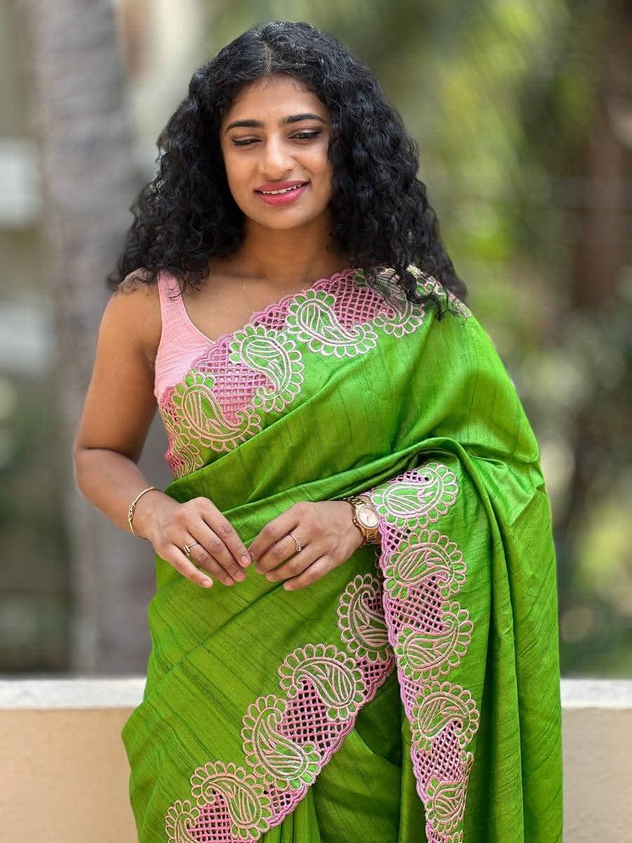 Pure Tussar silk Cutwork sarees