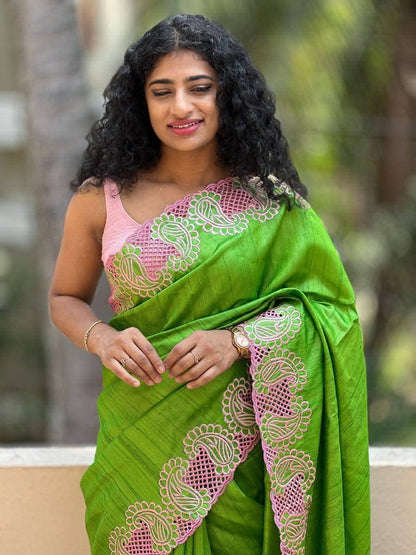 Pure Tussar silk Cutwork sarees