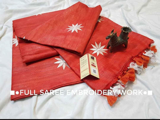 Pure Tussar Ghicha Embroidery sarees