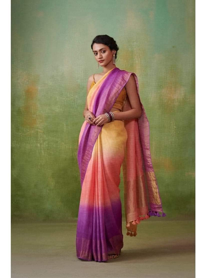 Purple with trishade linen by linen sarees