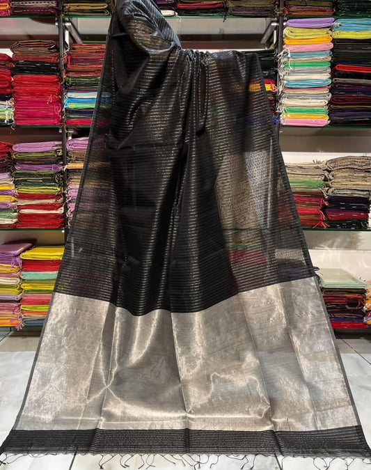 Black semi silk striped sarees