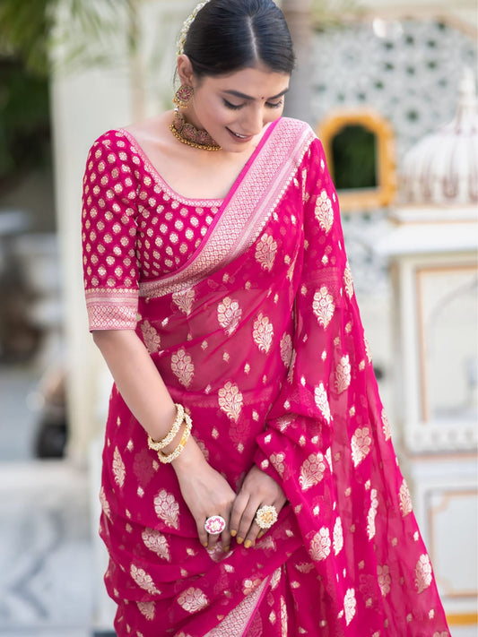 Dark Pink semi Banarasi Georgette silk sarees