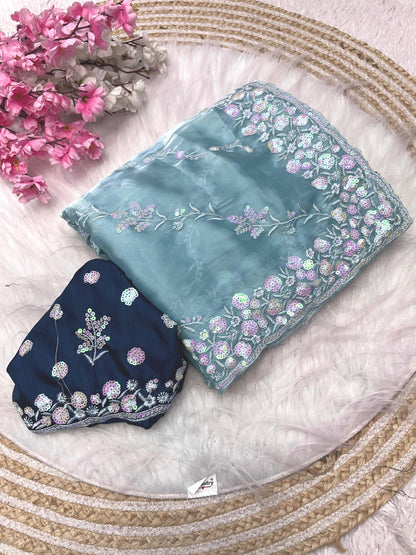Soft jimmy choo satin sequence sarees