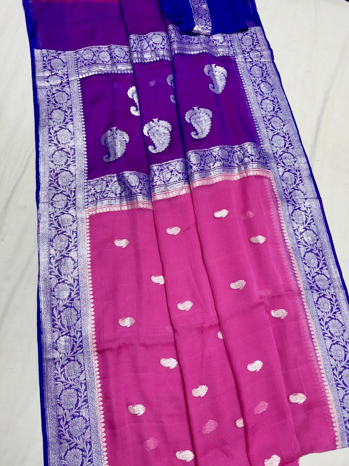 Pink and purple pure banarasi georgette chiffon sarees