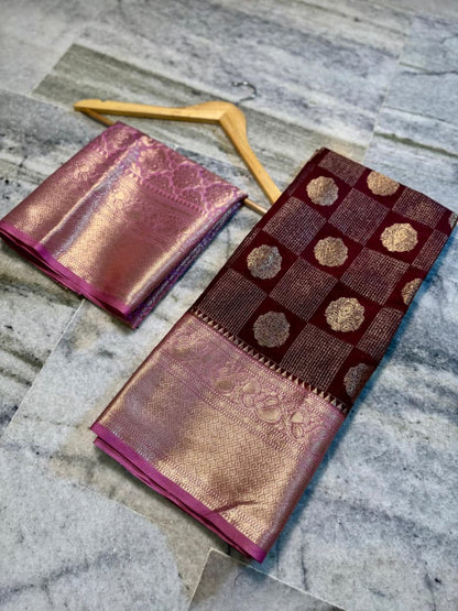Banarasi semi katan silk sarees with chokdi design