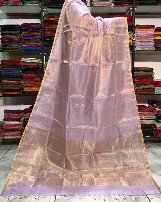 Linen Tissue sarees with 1 inch border