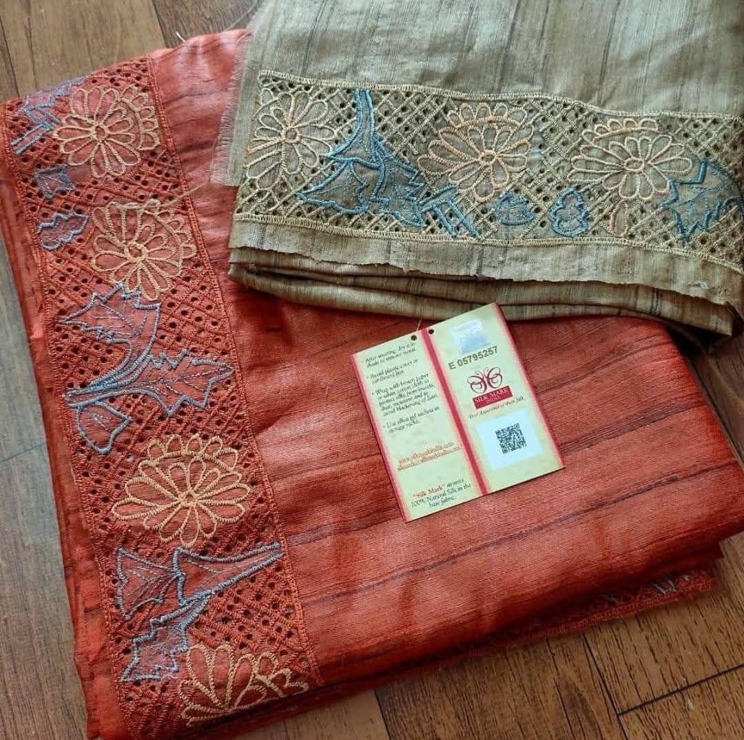 Pure Tussar silk Cutwork sarees