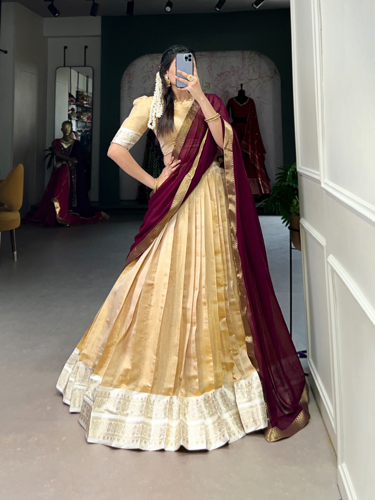 Sandal kanchipuram lehenga choli