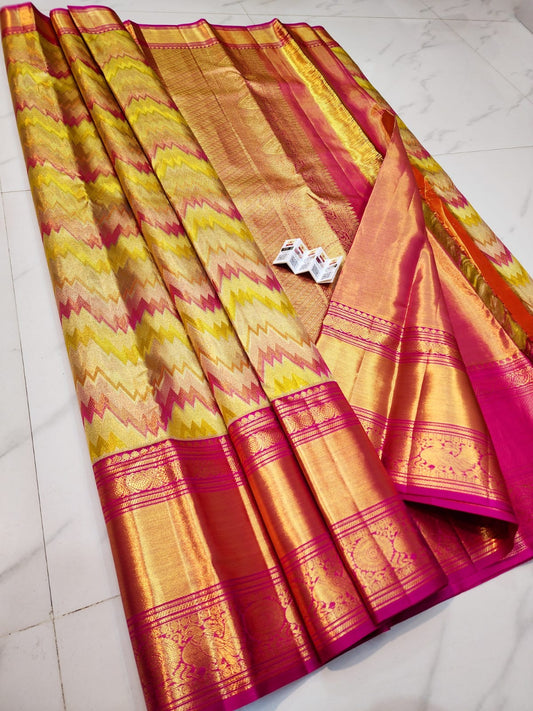 Multicolour pure kanchipuram bridal silk sarees