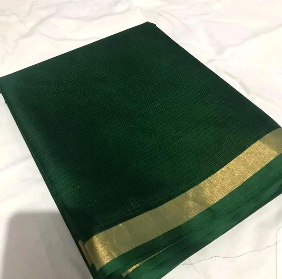Bottle green kota doria cotton silk sarees