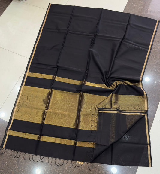 Black Maheshwari plain silk sarees