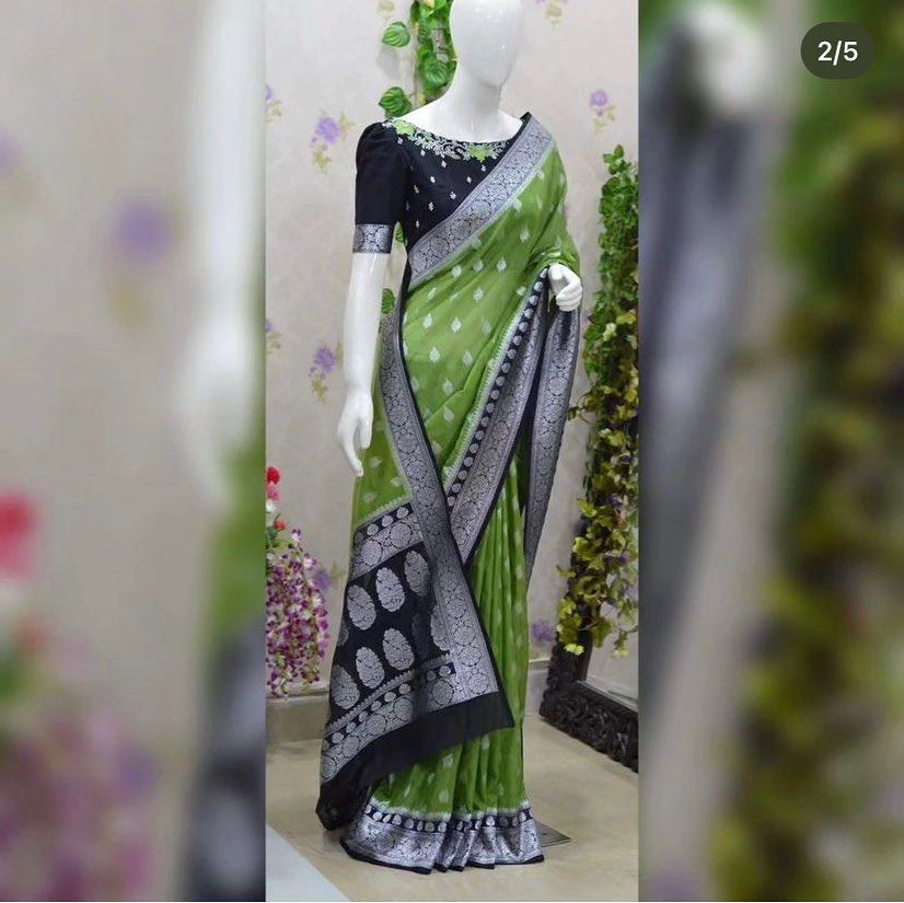 Olive green banarasi semi georgette saree