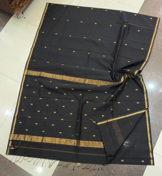 Black Maheshwari silk thin border sarees