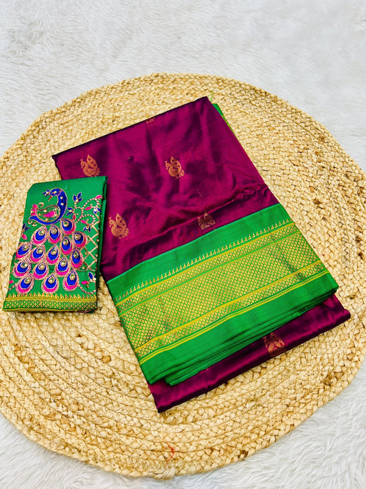 Dark purple komal kadiyal paithani Sarees