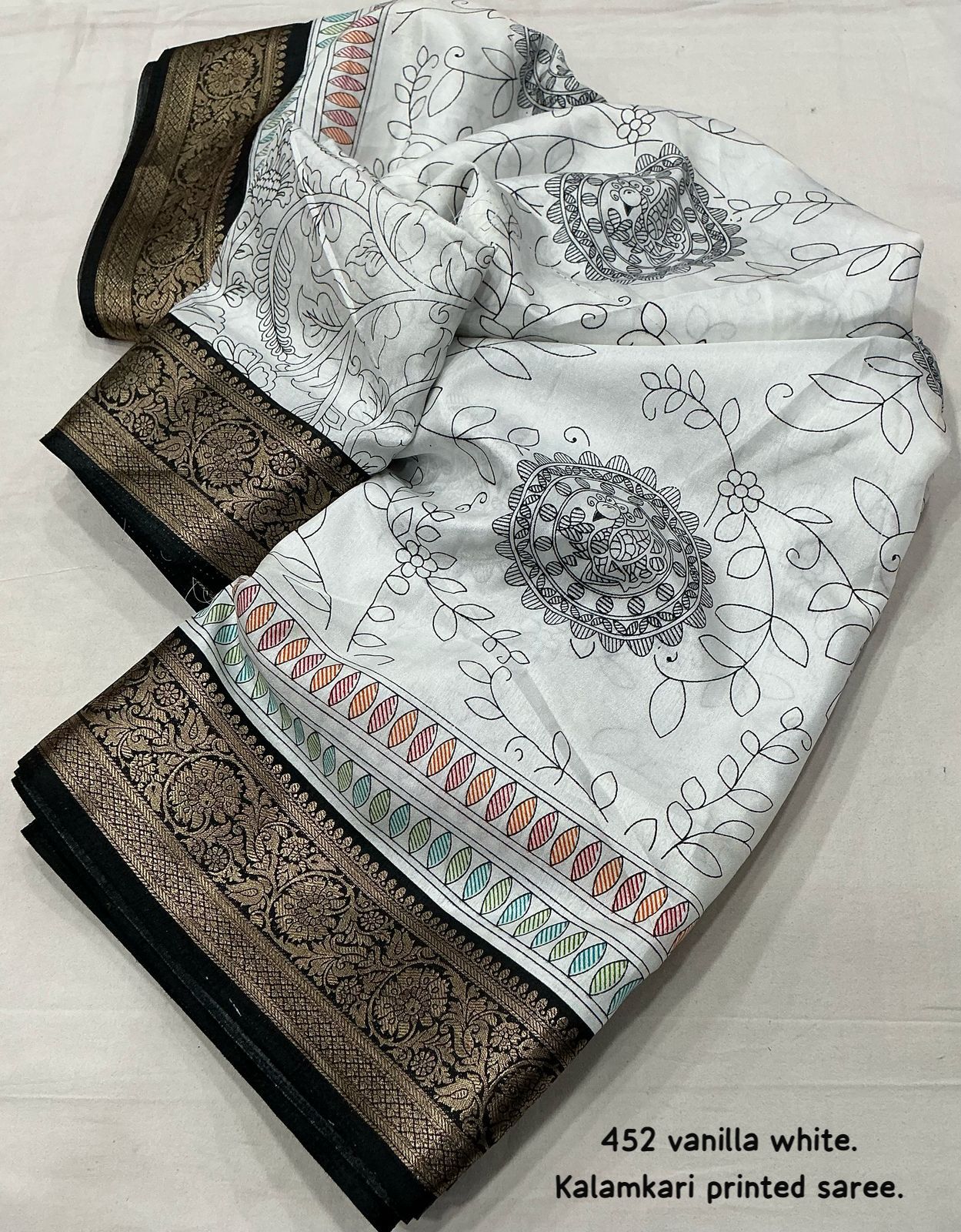 White Fancy kalamkari sarees
