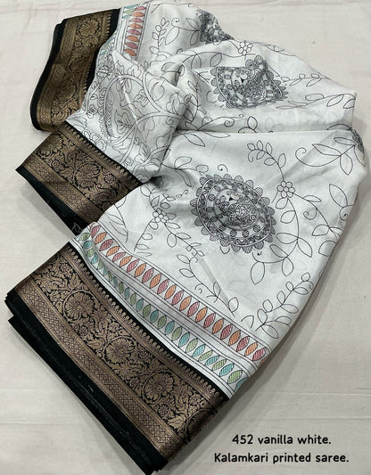 White Fancy kalamkari sarees