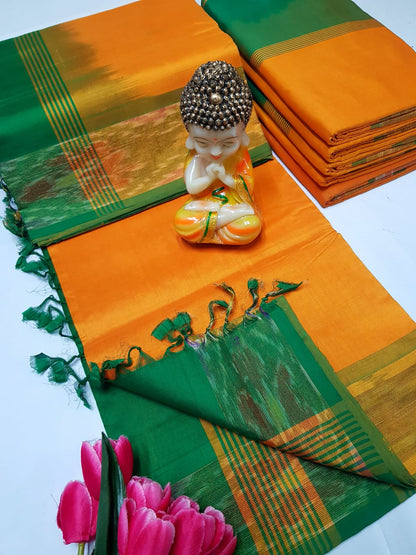 Uppada Tripura silk sarees with small pochampally border