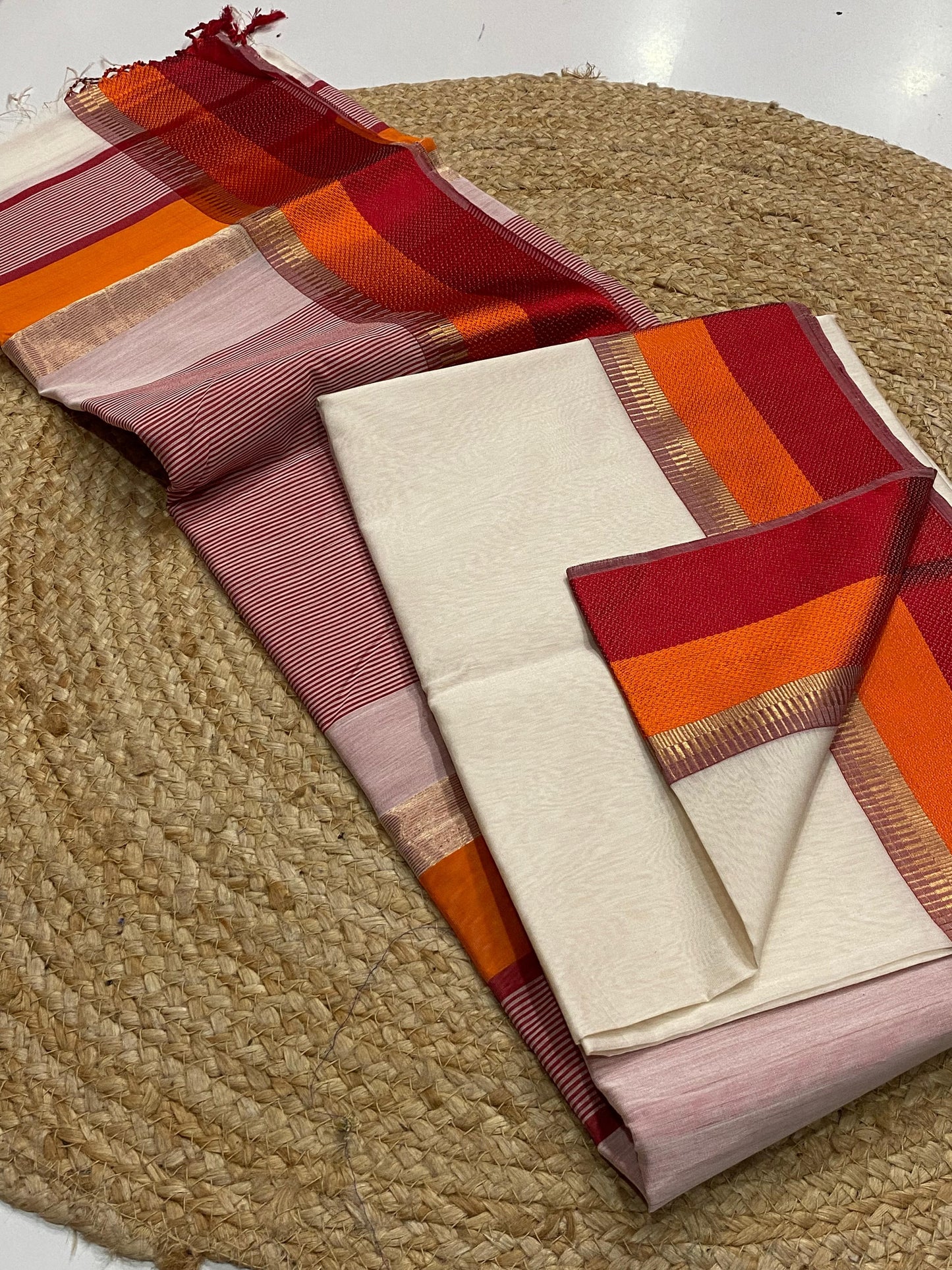 White Maheshwari silk sarees