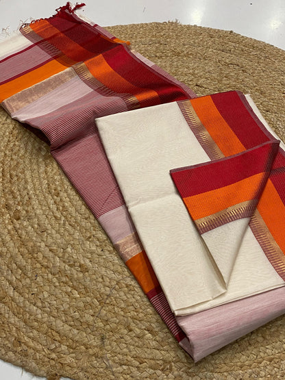 White Maheshwari silk sarees