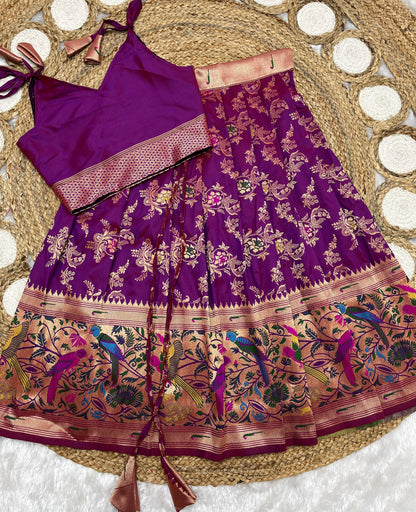 Dark purple Paithani lehenga for kids