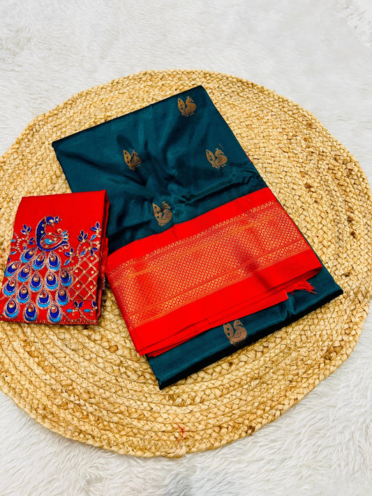 Bottle green komal kadiyal paithani Sarees