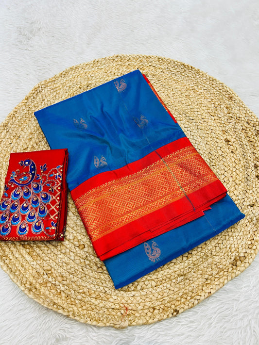 Sky blue komal kadiyal paithani Sarees
