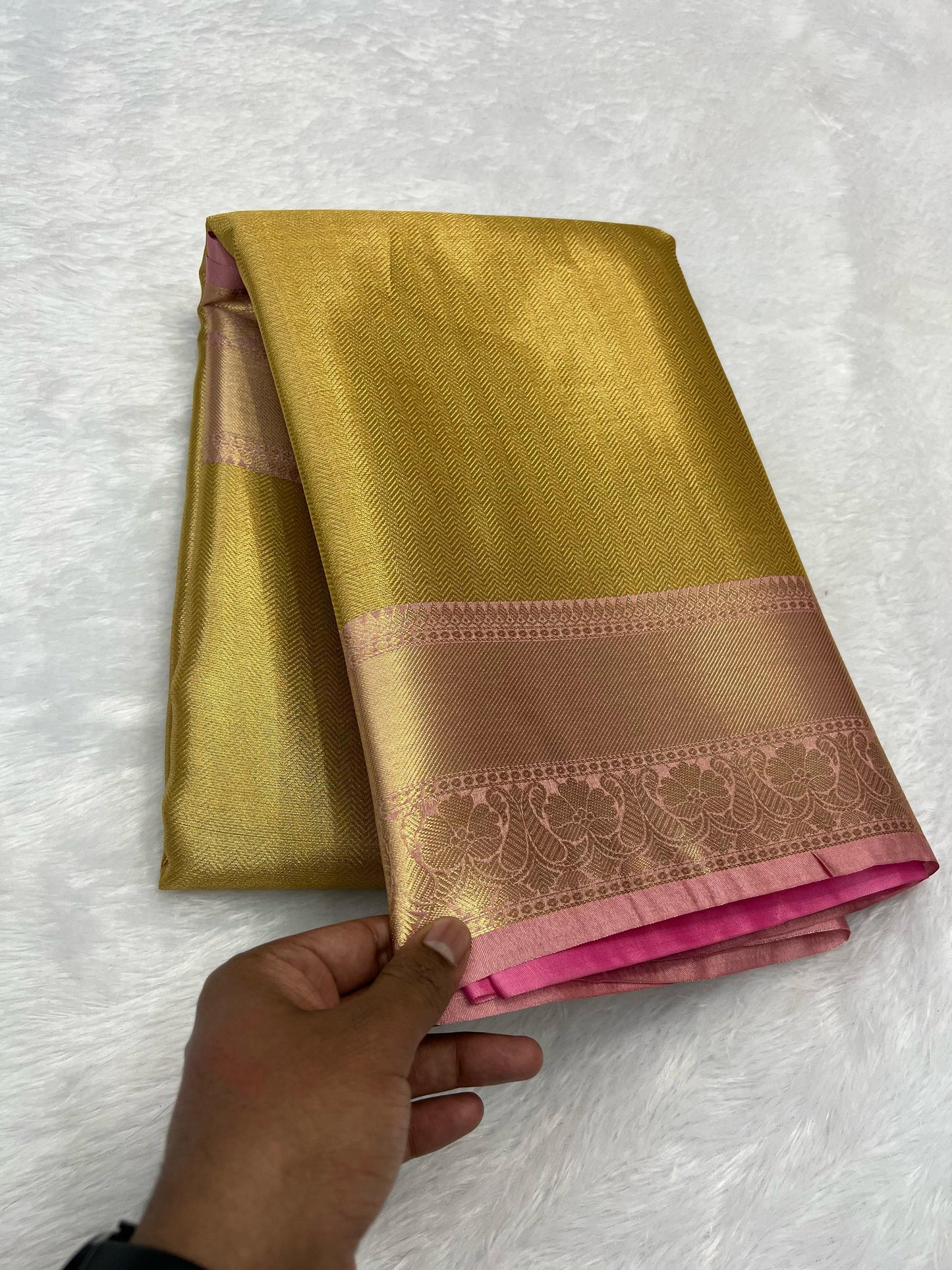 Plain gold Banarasi katan tissue silk sarees