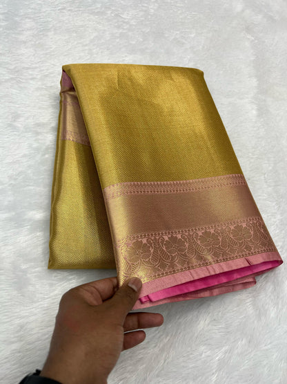 Plain gold Banarasi katan tissue silk sarees