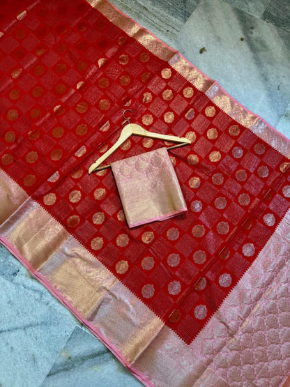 Banarasi semi katan silk sarees with chokdi design