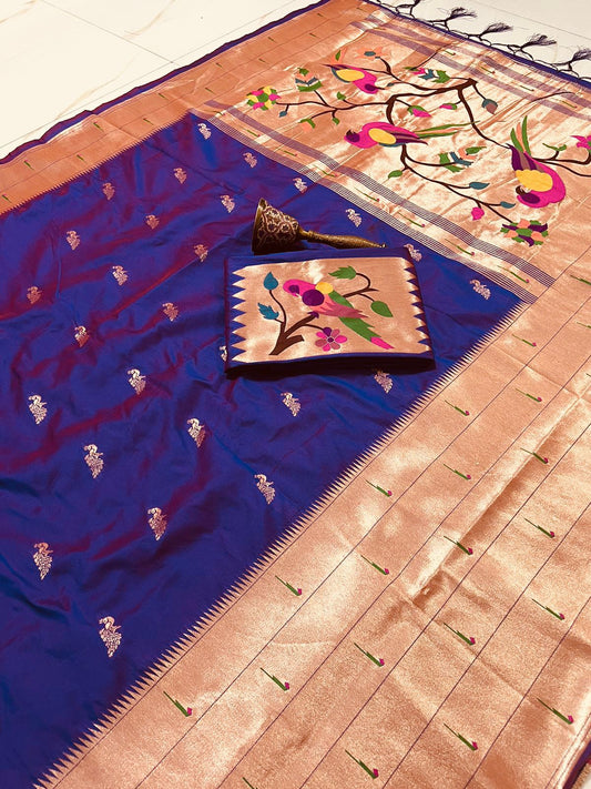 Purple blue kanjivaram paithani silk sarees