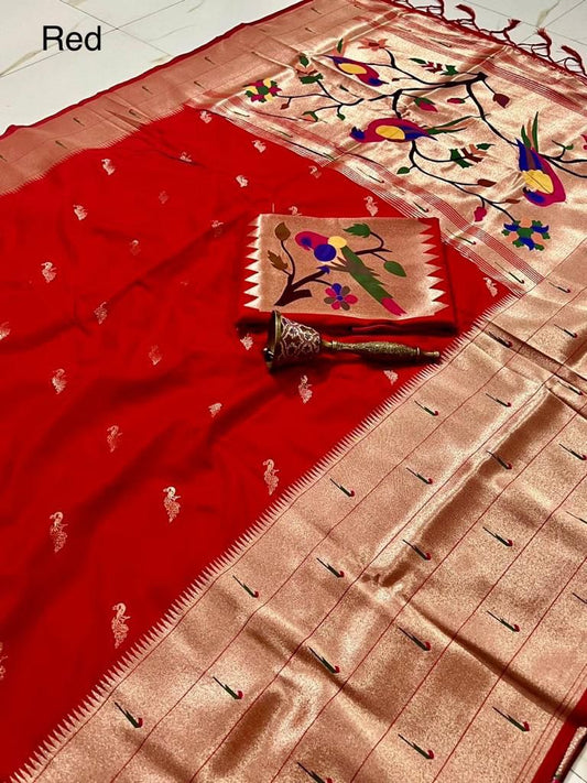 Red kanjivaram paithani silk sarees