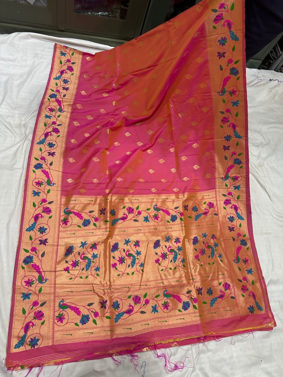 Light red soft silk brocade paithani Sarees