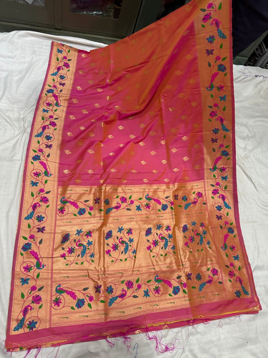 Light red soft silk brocade paithani Sarees