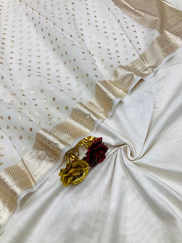 Off white Banarasi plain chanderi silk suit