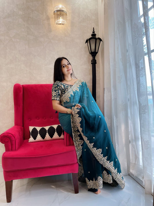 Faux shaded sequence work georgette sarees
