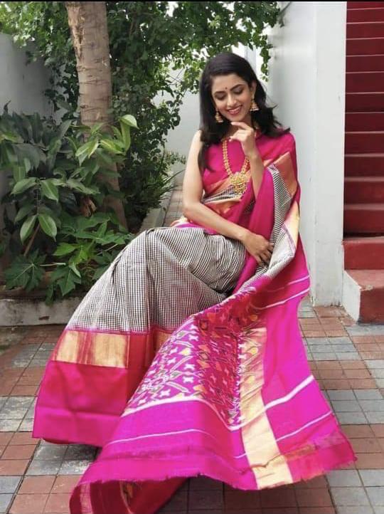 Pure pochampally ikkat silk checks sarees